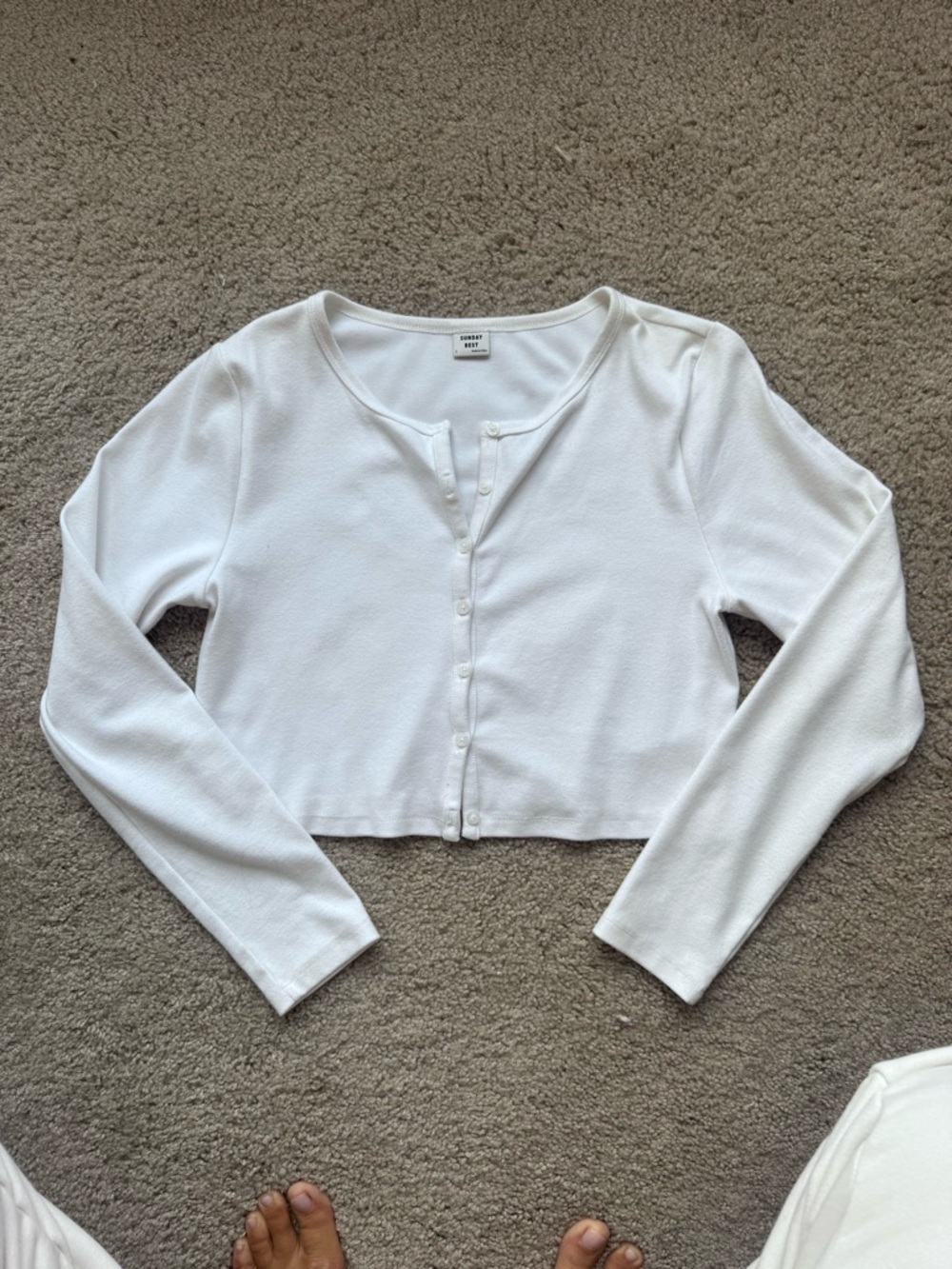 Sunday Best White Long-Sleeve Button Crop Top